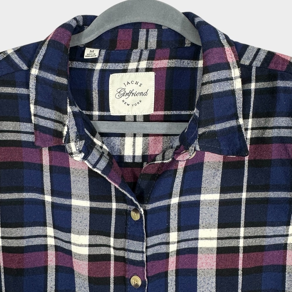 JACHS Girlfriend New York Plaid Flannel Shirt Women's Size M Navy Burgundy White